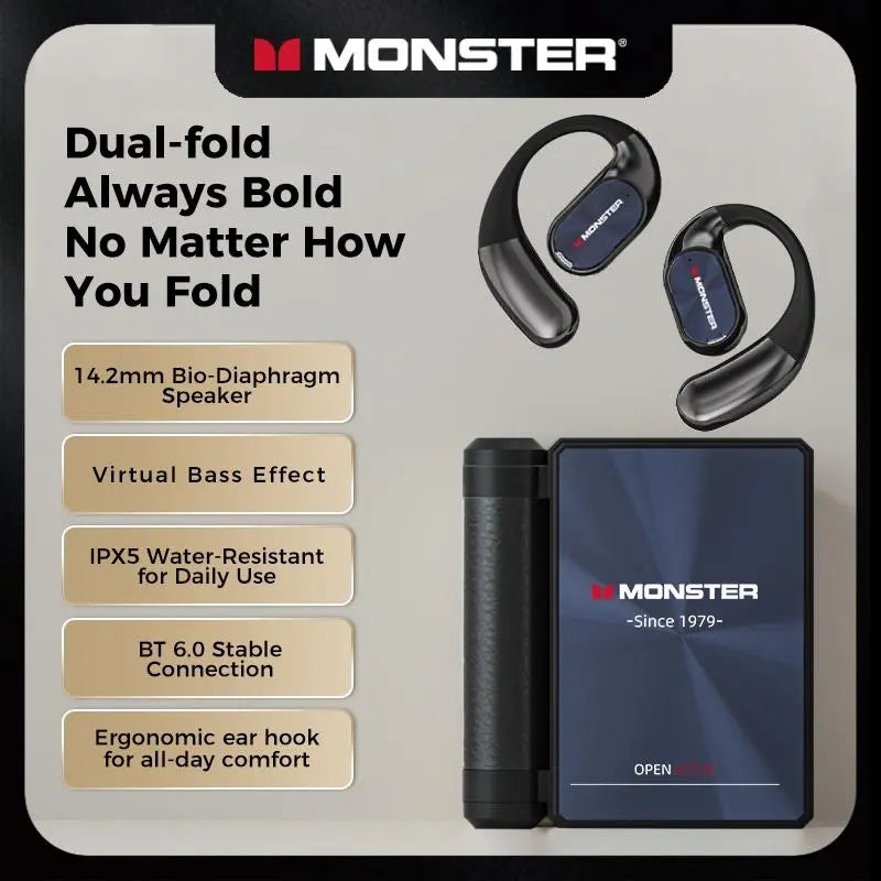 MONSTER, Auriculares Bluetooth con diseño de doble pliegue